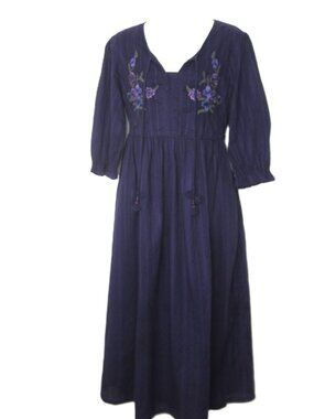 April Cornell Purple Size XS Dress Embroidered 3/4 Short Sleeve Tie Back Belt